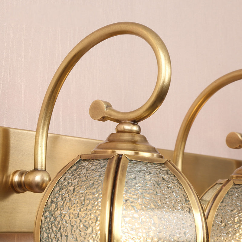 2/3 Bulbs Flower Bar Light Tradition Water Glass Sconce Light Fixture in Brass with Curved Arm Clearhalo 'Vanity Lights' 'Wall Lights' Lighting' 240380