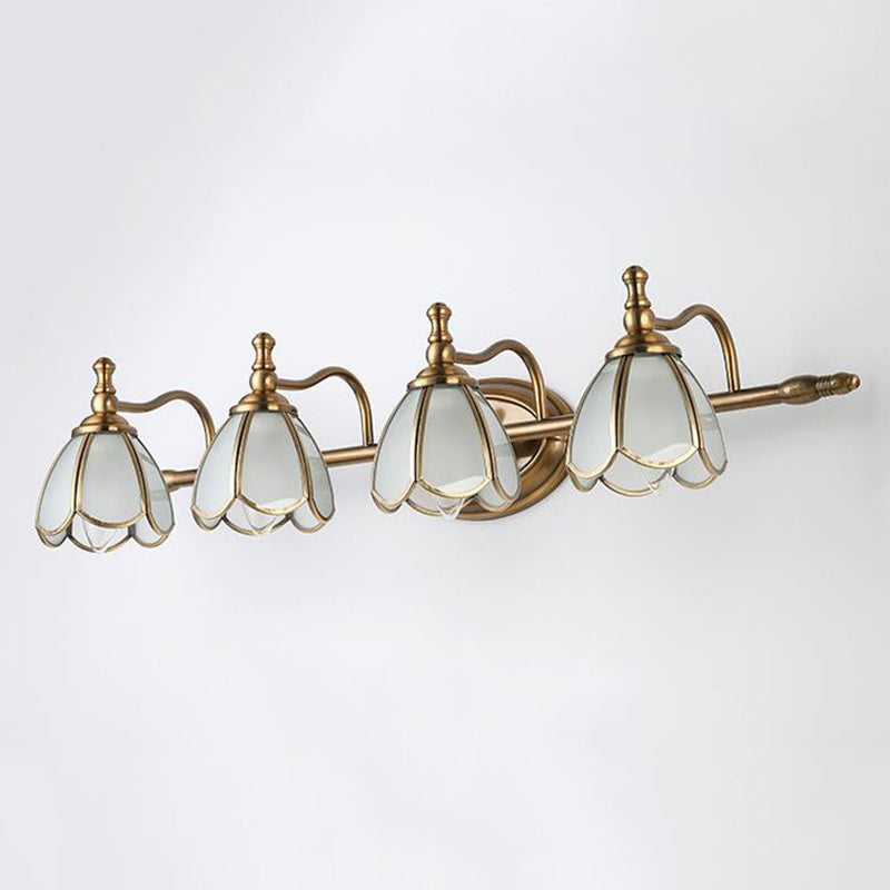 Dome Vanity Light Colonial Opal Glass 1/2/3/4 Heads Brass Wall Lighting Fixture for Bathroom 4.0 Brass Clearhalo 'Vanity Lights' 'Wall Lights' Lighting' 240383