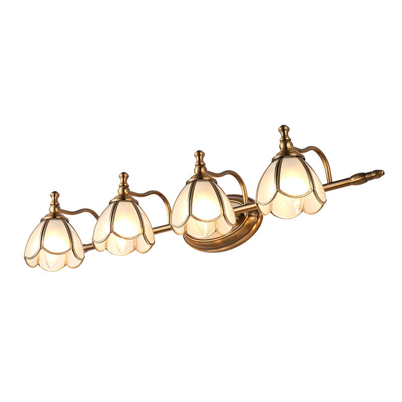 Dome Vanity Light Colonial Opal Glass 1/2/3/4 Heads Brass Wall Lighting Fixture for Bathroom Clearhalo 'Vanity Lights' 'Wall Lights' Lighting' 240386