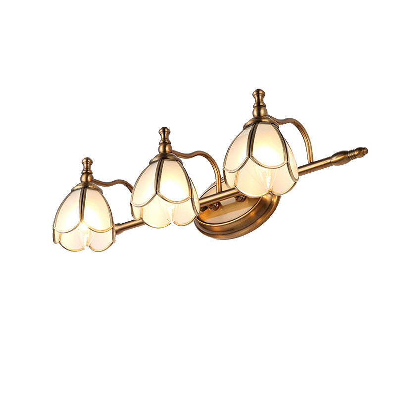 Dome Vanity Light Colonial Opal Glass 1/2/3/4 Heads Brass Wall Lighting Fixture for Bathroom Clearhalo 'Vanity Lights' 'Wall Lights' Lighting' 240389