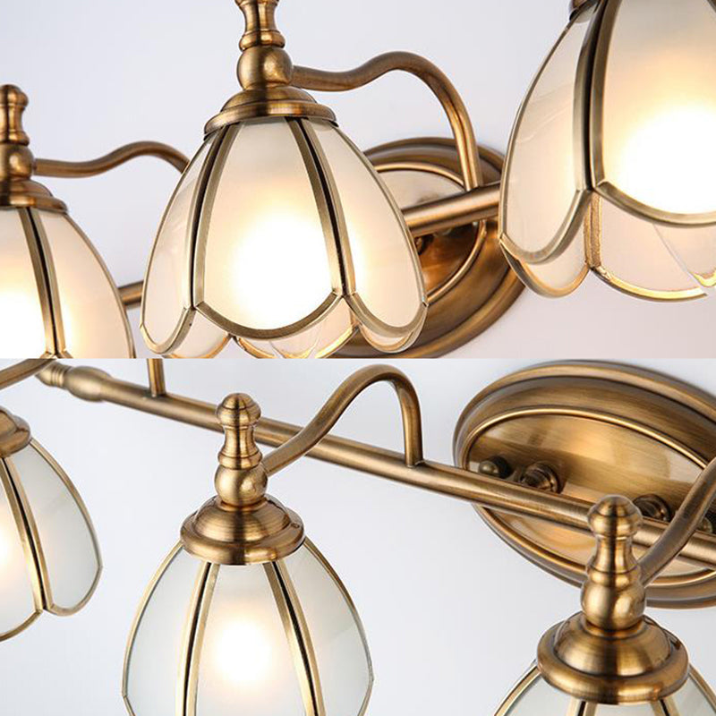 Dome Vanity Light Colonial Opal Glass 1/2/3/4 Heads Brass Wall Lighting Fixture for Bathroom Clearhalo 'Vanity Lights' 'Wall Lights' Lighting' 240391