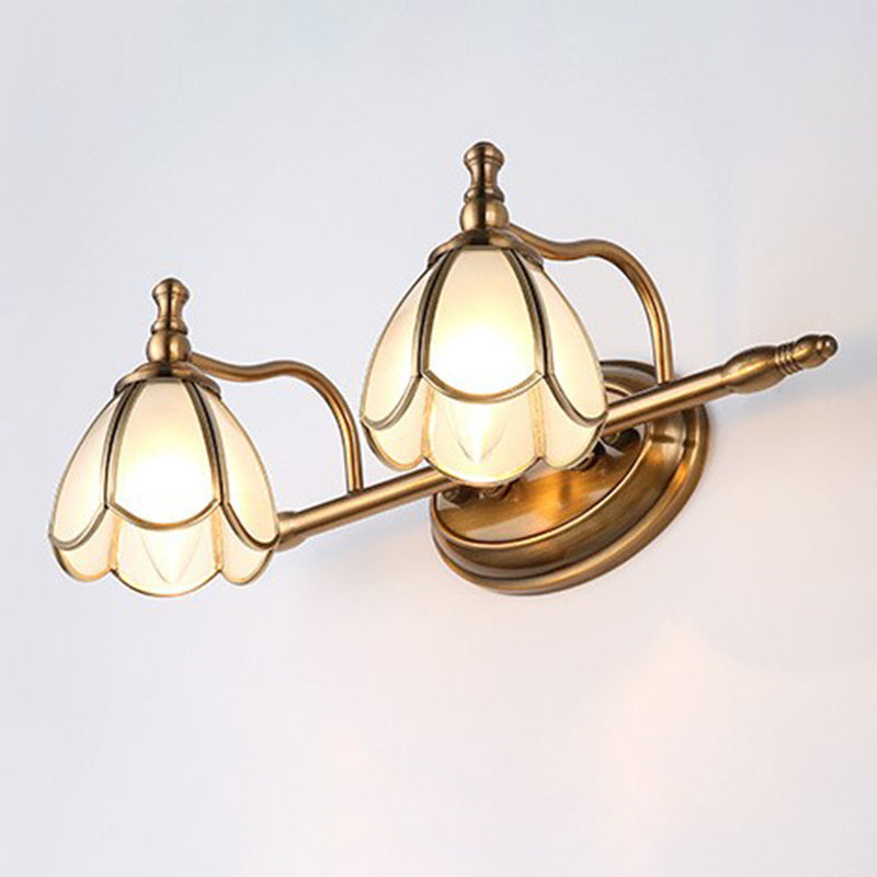 Dome Vanity Light Colonial Opal Glass 1/2/3/4 Heads Brass Wall Lighting Fixture for Bathroom 2.0 Brass Clearhalo 'Vanity Lights' 'Wall Lights' Lighting' 240392