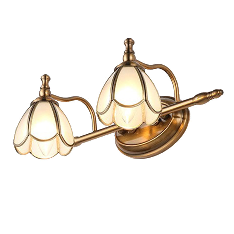 Dome Vanity Light Colonial Opal Glass 1/2/3/4 Heads Brass Wall Lighting Fixture for Bathroom Clearhalo 'Vanity Lights' 'Wall Lights' Lighting' 240393