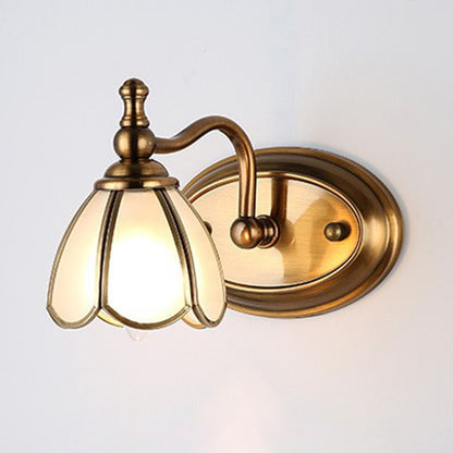 Dome Vanity Light Colonial Opal Glass 1/2/3/4 Heads Brass Wall Lighting Fixture for Bathroom 1.0 Brass Clearhalo 'Vanity Lights' 'Wall Lights' Lighting' 240395
