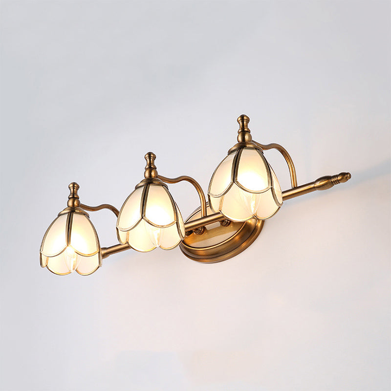 Dome Vanity Light Colonial Opal Glass 1/2/3/4 Heads Brass Wall Lighting Fixture for Bathroom 3.0 Brass Clearhalo 'Vanity Lights' 'Wall Lights' Lighting' 240401