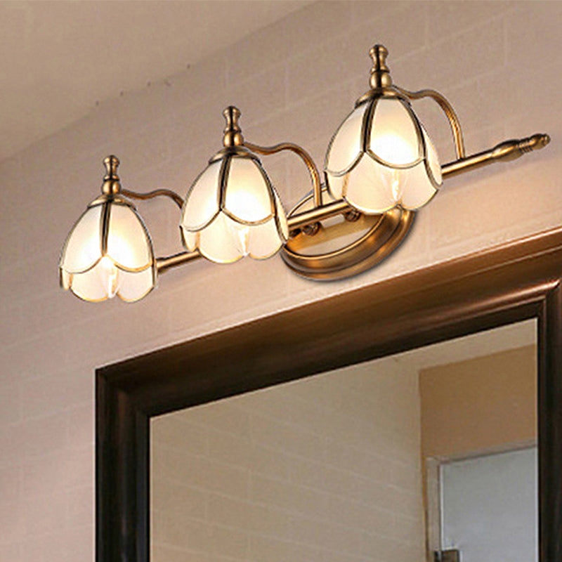 Dome Vanity Light Colonial Opal Glass 1/2/3/4 Heads Brass Wall Lighting Fixture for Bathroom Clearhalo 'Vanity Lights' 'Wall Lights' Lighting' 240402