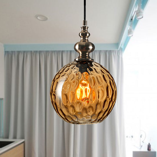 8"/10" W Global Shade Hanging Lighting Modern Stylish Clear/Smoke Gray Dimpled Glass 1 Light Living Room Pendant Lamp Clearhalo 'Ceiling Lights' 'Glass shade' 'Glass' 'Modern Pendants' 'Modern' 'Pendant Lights' 'Pendants' Lighting' 240412