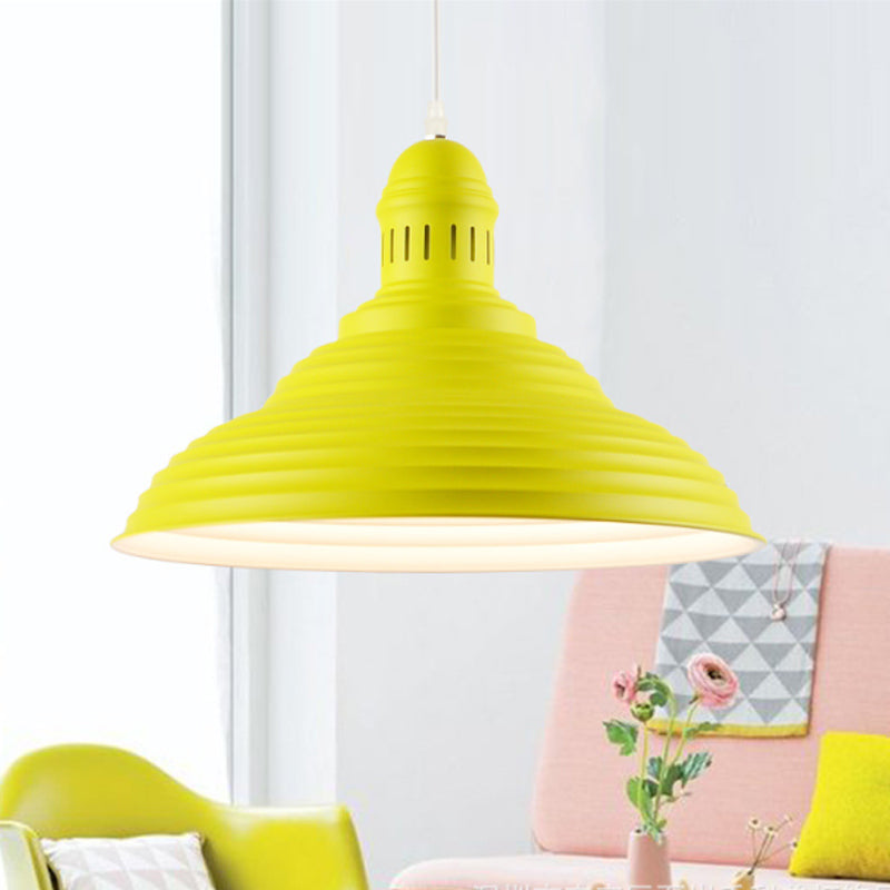 Pot-lid Shade Hanging Ceiling Light with Ruffle Design Nordic Metal Gray/Pink/Yellow Dining Room Pendant lamp Yellow Clearhalo 'Art Deco Pendants' 'Cast Iron' 'Ceiling Lights' 'Ceramic' 'Crystal' 'Industrial Pendants' 'Industrial' 'Metal' 'Middle Century Pendants' 'Pendant Lights' 'Pendants' 'Tiffany' Lighting' 240421