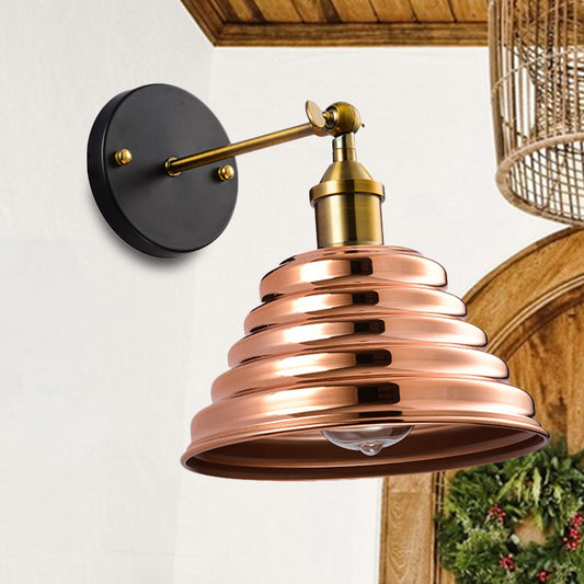 Metal Tapered Wall Sconce with Ribbed Design Contemporary 1 Light Wall Mounted Lamp in Rose Gold Clearhalo 'Cast Iron' 'Glass' 'Industrial' 'Modern wall lights' 'Modern' 'Tiffany' 'Traditional wall lights' 'Wall Lamps & Sconces' 'Wall Lights' Lighting' 240426