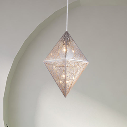 1 Bulb Pendant Lighting with Diamond Metal Shade Post-Modern Chrome Hanging Ceiling Light, 10"/14"W Chrome 10" Clearhalo 'Ceiling Lights' 'Modern Pendants' 'Modern' 'Pendant Lights' 'Pendants' Lighting' 240455