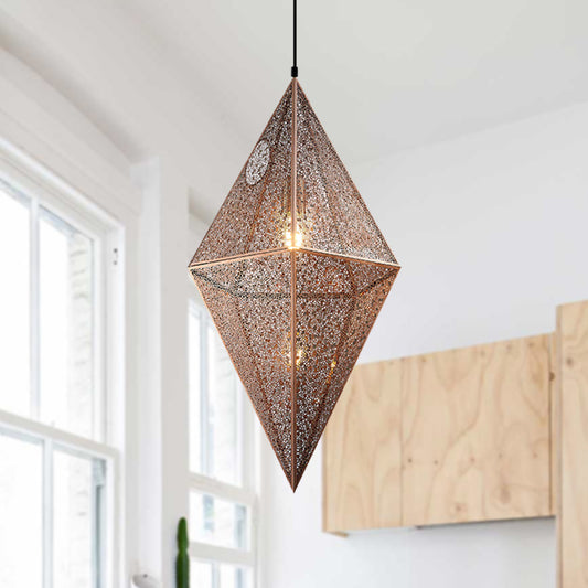 10"/14"W Diamond Ceiling Lighting Post-Modern Metal 1 Light Gold/Rose Gold Hanging Ceiling Light with Wire Mesh Cage Rose Gold 14" Clearhalo 'Ceiling Lights' 'Modern Pendants' 'Modern' 'Pendant Lights' 'Pendants' Lighting' 240494