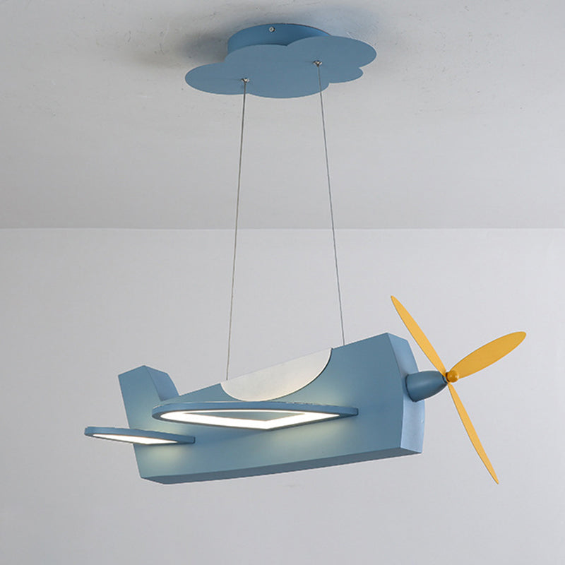 Propeller Plane Classroom Pendant Lighting Metal Creative Kids LED Chandelier Light Blue Remote Control Stepless Dimming Clearhalo 'Ceiling Lights' 'Chandeliers' Lighting' options 2404950_09b9753e-f77e-4129-b477-c0b59f23ef59
