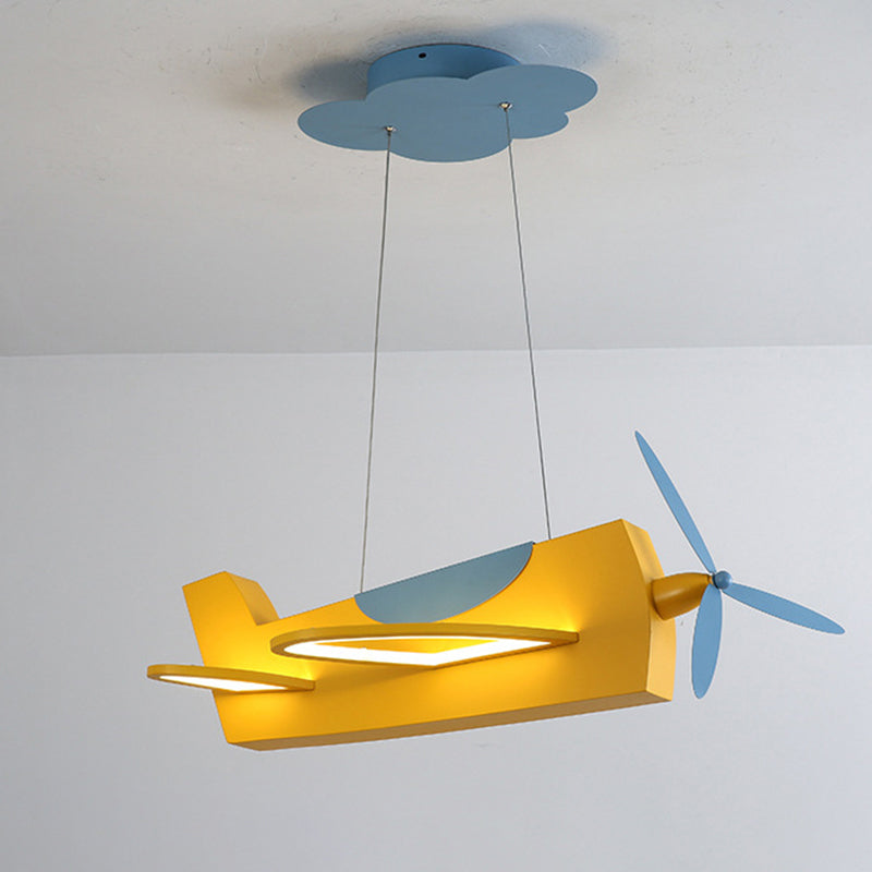 Propeller Plane Classroom Pendant Lighting Metal Creative Kids LED Chandelier Light Yellow Remote Control Stepless Dimming Clearhalo 'Ceiling Lights' 'Chandeliers' Lighting' options 2404953_5e5f6e97-18be-4a94-9cc6-b1096b107b0a