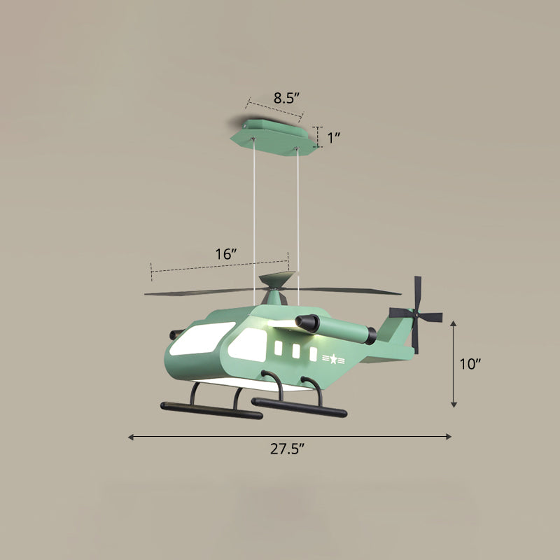 Metal Helicopter Chandelier Lamp Kids Style LED Hanging Ceiling Light for Boys Bedroom Green Remote Control Stepless Dimming Clearhalo 'Ceiling Lights' 'Chandeliers' Lighting' options 2404961_c3b23fd5-7526-4311-9022-c018893fa5e0