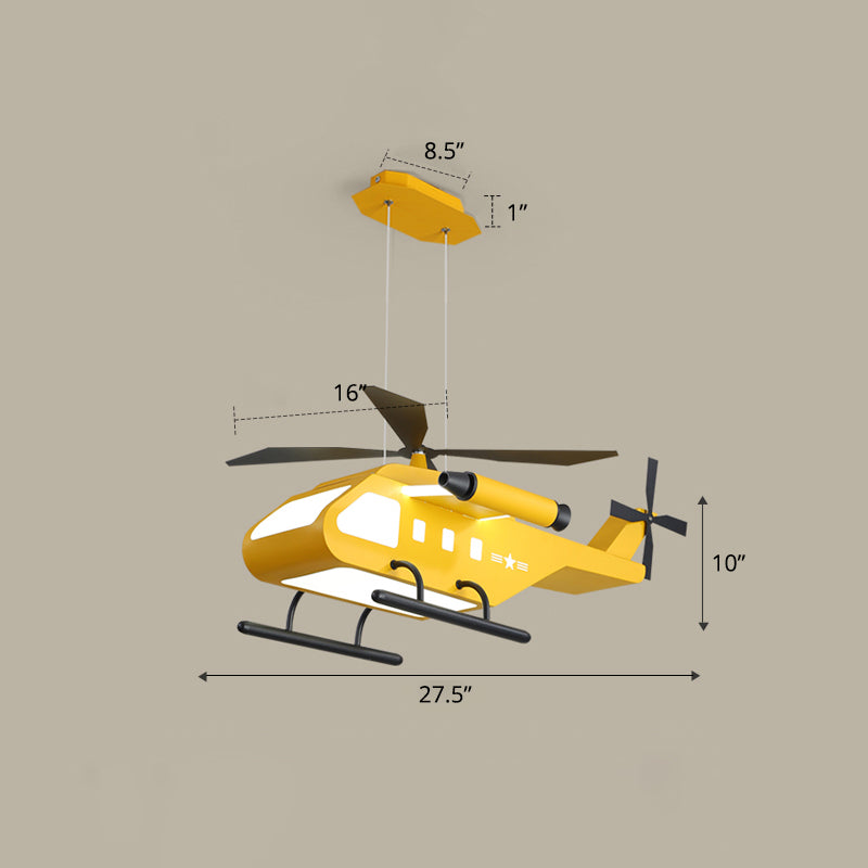 Metal Helicopter Chandelier Lamp Kids Style LED Hanging Ceiling Light for Boys Bedroom Yellow Remote Control Stepless Dimming Clearhalo 'Ceiling Lights' 'Chandeliers' Lighting' options 2404965_7b539cef-857b-400e-8480-d469bef17aec
