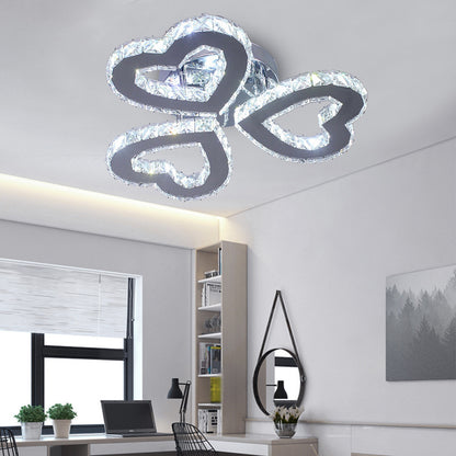 Stainless Steel Heart Shaped Semi Flush Minimalist Crystal LED Ceiling Light for Bedroom Stainless-Steel White Clearhalo 'Ceiling Lights' 'Close To Ceiling Lights' 'Close to ceiling' 'Semi-flushmount' Lighting' 2405000