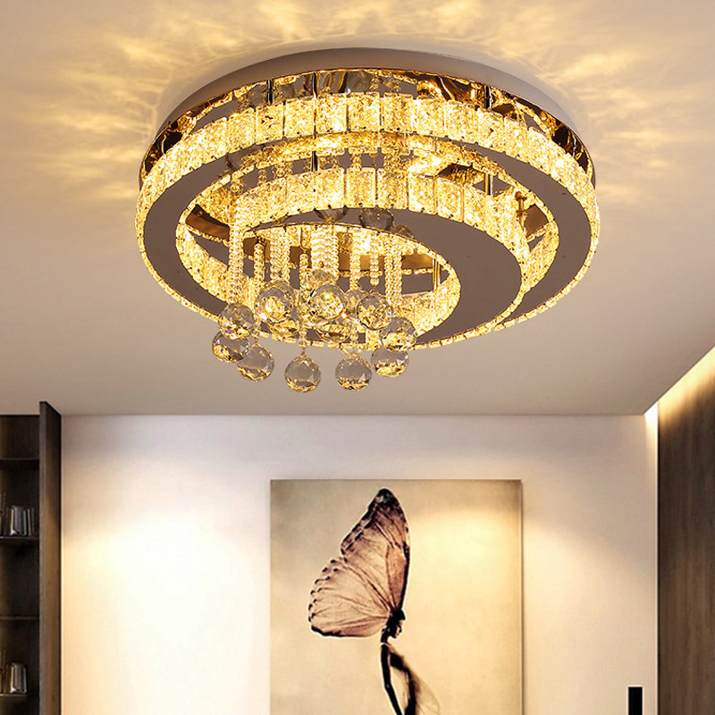 Round Crystal LED Ceiling Fixture Nordic Style Chrome Semi Flush Light for Bedroom Clearhalo 'Ceiling Lights' 'Close To Ceiling Lights' 'Close to ceiling' 'Semi-flushmount' Lighting' 2405006