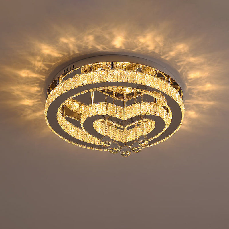 Round Crystal LED Ceiling Fixture Nordic Style Chrome Semi Flush Light for Bedroom Chrome Loving Heart Clearhalo 'Ceiling Lights' 'Close To Ceiling Lights' 'Close to ceiling' 'Semi-flushmount' Lighting' 2405011