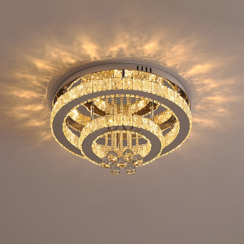 Round Crystal LED Ceiling Fixture Nordic Style Chrome Semi Flush Light for Bedroom Chrome Double Circle Clearhalo 'Ceiling Lights' 'Close To Ceiling Lights' 'Close to ceiling' 'Semi-flushmount' Lighting' 2405012