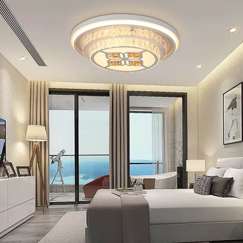 Crystal Tiered Flush Mount Led Light Simplicity White Ceiling Light Fixture for Living Room White Round Clearhalo 'Ceiling Lights' 'Close To Ceiling Lights' 'Close to ceiling' 'Flush mount' Lighting' 2405016