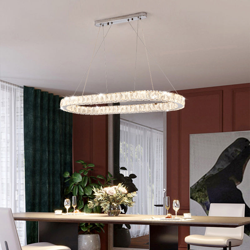 Minimalist Oblong LED Hanging Light Crystal Dining Room Chandelier Pendant in Chrome Clearhalo 'Ceiling Lights' 'Chandeliers' 'Modern Chandeliers' 'Modern' Lighting' 2405031