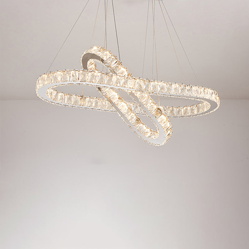 Minimalist Oblong LED Hanging Light Crystal Dining Room Chandelier Pendant in Chrome Clearhalo 'Ceiling Lights' 'Chandeliers' 'Modern Chandeliers' 'Modern' Lighting' 2405034