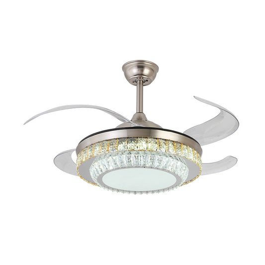 42" Wide 2-Tiered Crystal Semi Flush Mount Modern Silver LED Ceiling Fan Light with 4-Blade and Remote Clearhalo 'Ceiling Fans with Lights' 'Ceiling Fans' 'Modern Ceiling Fans' 'Modern' Lighting' 2405038