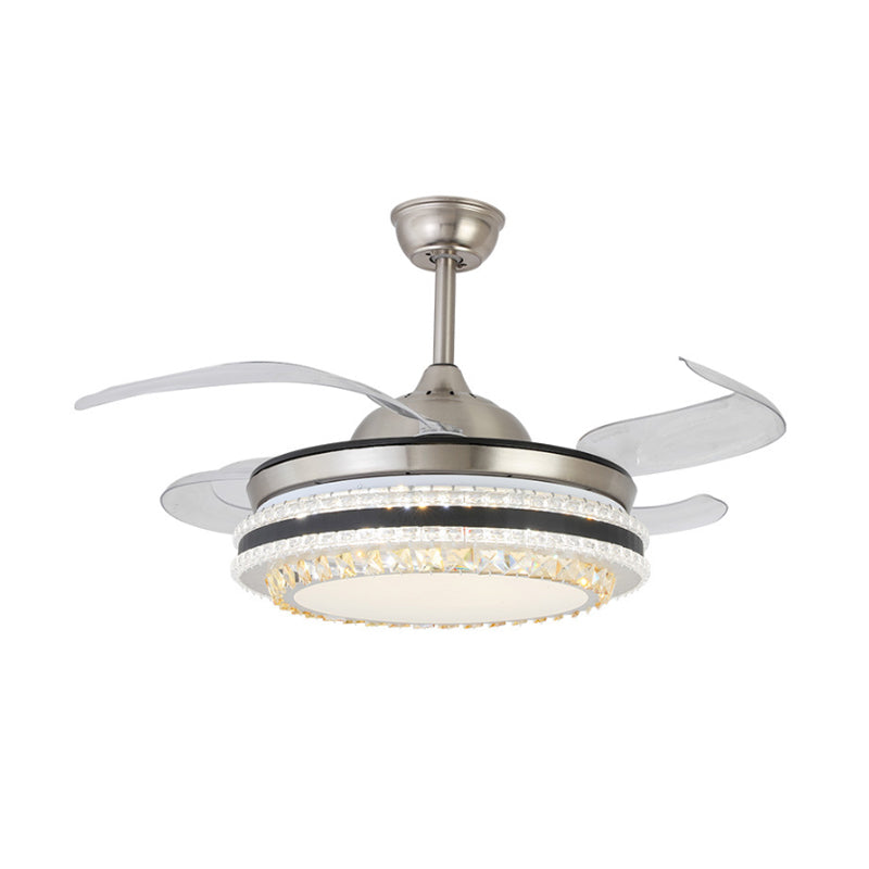42" Wide 2-Tiered Crystal Semi Flush Mount Modern Silver LED Ceiling Fan Light with 4-Blade and Remote Clearhalo 'Ceiling Fans with Lights' 'Ceiling Fans' 'Modern Ceiling Fans' 'Modern' Lighting' 2405039