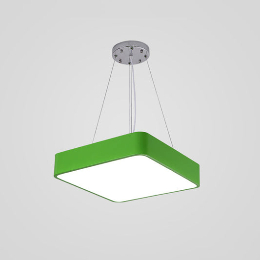 Simplicity Square LED Pendant Lamp Metal Childrens Bedroom Chandelier Light in Green Green Clearhalo 'Ceiling Lights' 'Chandeliers' Lighting' 2405040