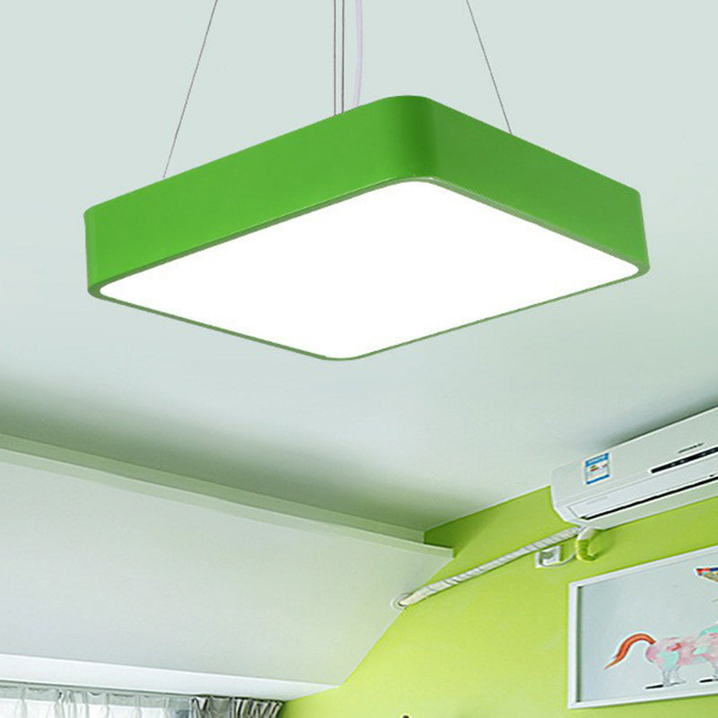 Simplicity Square LED Pendant Lamp Metal Childrens Bedroom Chandelier Light in Green Clearhalo 'Ceiling Lights' 'Chandeliers' Lighting' 2405041