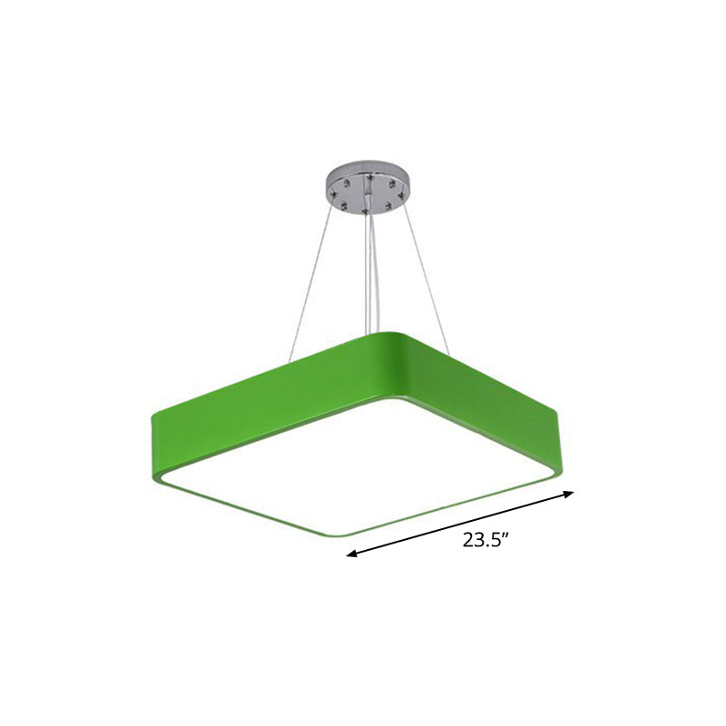 Simplicity Square LED Pendant Lamp Metal Childrens Bedroom Chandelier Light in Green Clearhalo 'Ceiling Lights' 'Chandeliers' Lighting' 2405042