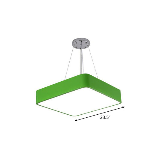 Simplicity Square LED Pendant Lamp Metal Childrens Bedroom Chandelier Light in Green Clearhalo 'Ceiling Lights' 'Chandeliers' Lighting' 2405043