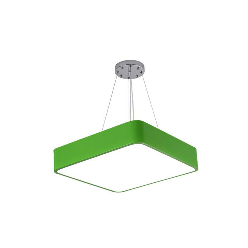 Simplicity Square LED Pendant Lamp Metal Childrens Bedroom Chandelier Light in Green Clearhalo 'Ceiling Lights' 'Chandeliers' Lighting' 2405044
