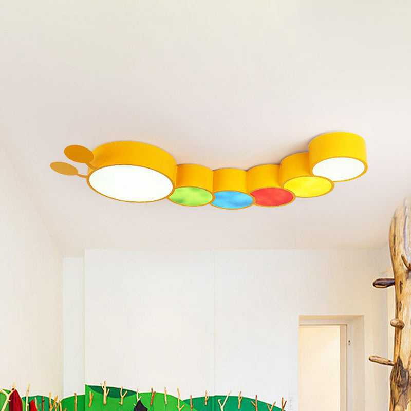 Cartoon Caterpillar LED Ceiling Lighting Metal Kindergarten Flush Mount Fixture in Yellow Clearhalo 'Ceiling Lights' 'Close To Ceiling Lights' 'Close to ceiling' 'Flush mount' Lighting' 2405056