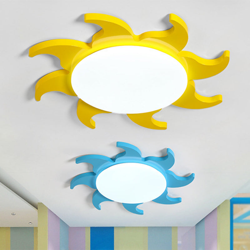 Cartoon Sun Ceiling Mount Lighting Metal Nursery LED Flush Mount Light Fixture in Yellow