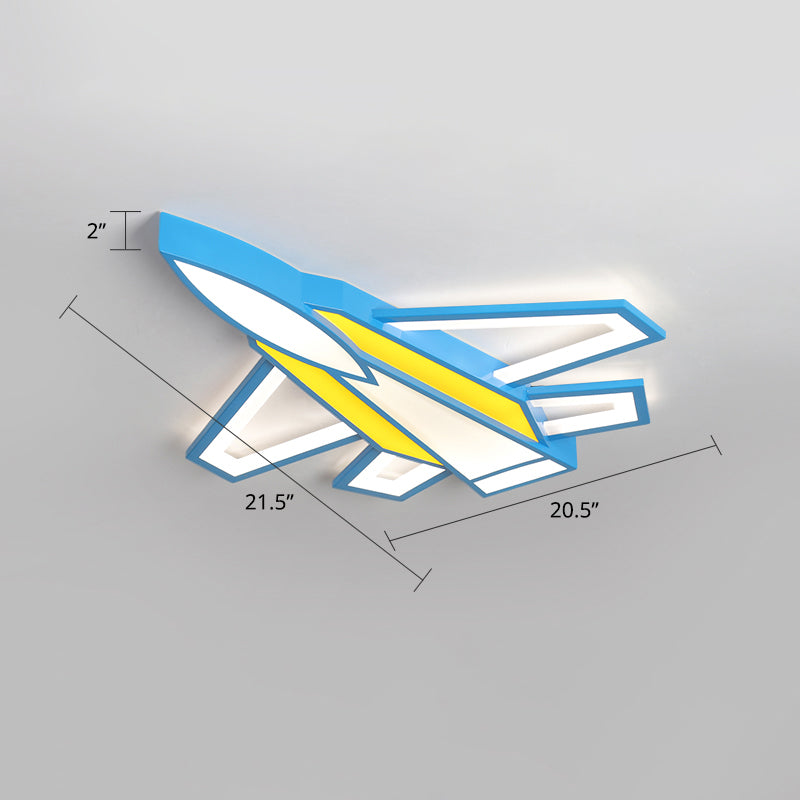 Aircraft Acrylic Flush Ceiling Light Cartoon Style LED Flush Mount Fixture for Boys Bedroom Yellow-Blue 22" White Clearhalo 'Ceiling Lights' 'Close To Ceiling Lights' 'Close to ceiling' 'Flush mount' Lighting' 2405161