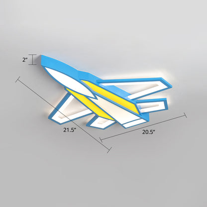 Aircraft Acrylic Flush Ceiling Light Cartoon Style LED Flush Mount Fixture for Boys Bedroom Yellow-Blue 22" White Clearhalo 'Ceiling Lights' 'Close To Ceiling Lights' 'Close to ceiling' 'Flush mount' Lighting' 2405161