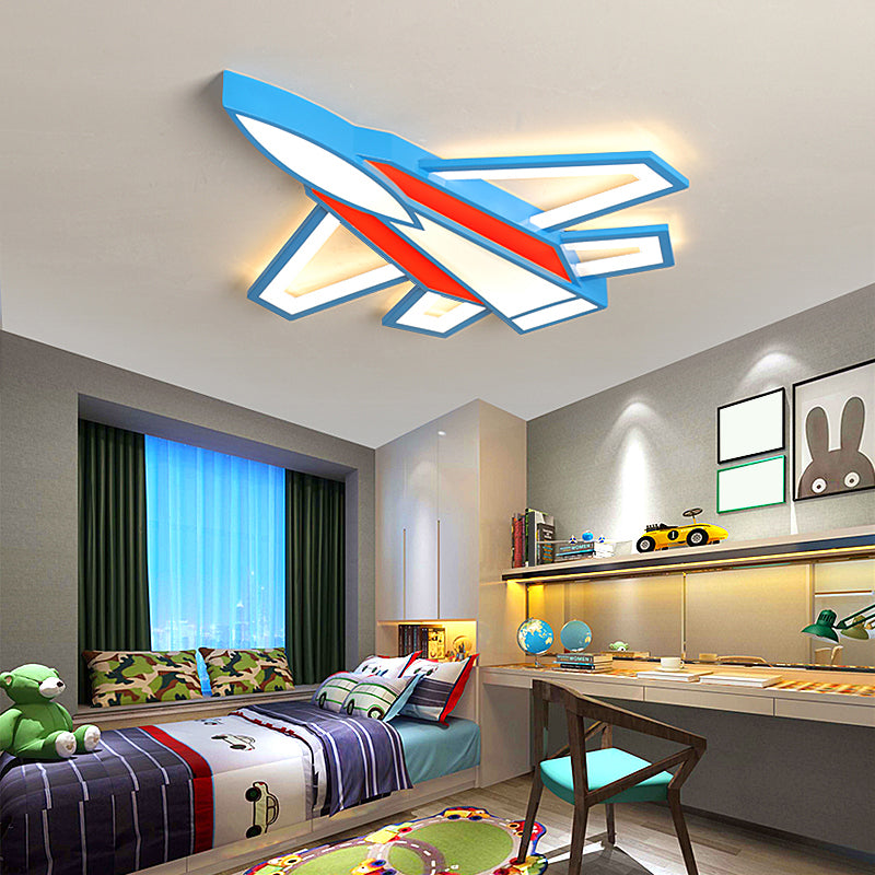 Aircraft Acrylic Flush Ceiling Light Cartoon Style LED Flush Mount Fixture for Boys Bedroom Red-Blue 27" Clearhalo 'Ceiling Lights' 'Close To Ceiling Lights' 'Close to ceiling' 'Flush mount' Lighting' 2405164
