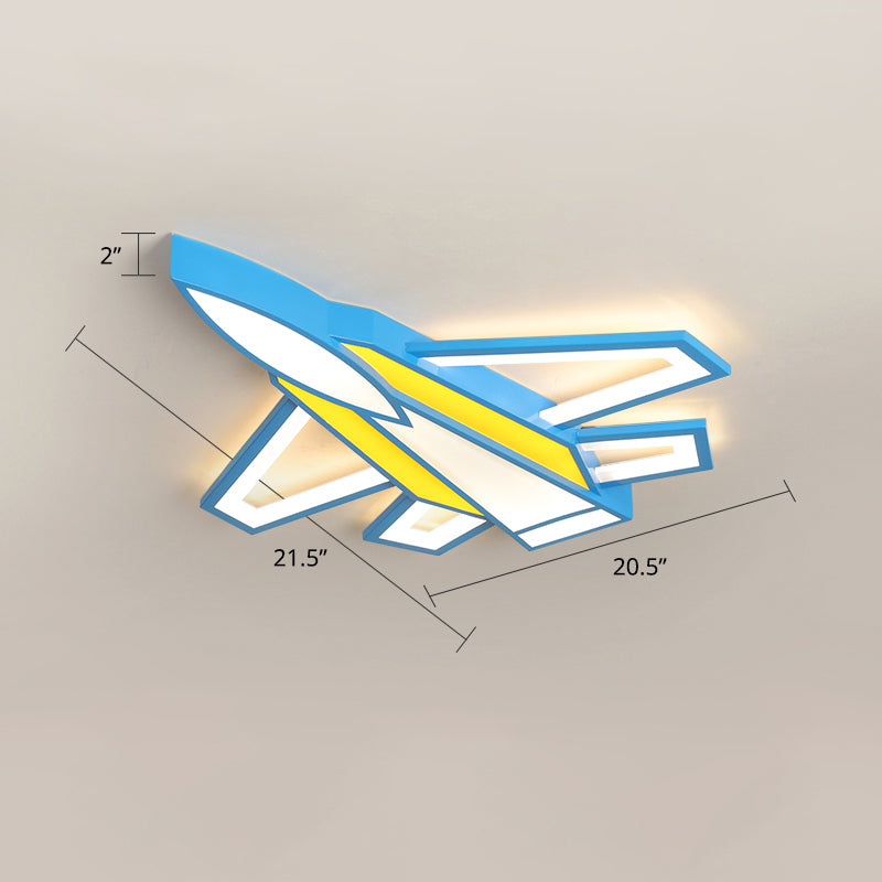 Aircraft Acrylic Flush Ceiling Light Cartoon Style LED Flush Mount Fixture for Boys Bedroom Yellow-Blue 22" Third Gear Clearhalo 'Ceiling Lights' 'Close To Ceiling Lights' 'Close to ceiling' 'Flush mount' Lighting' 2405165