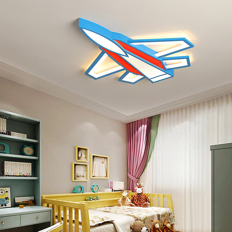 Aircraft Acrylic Flush Ceiling Light Cartoon Style LED Flush Mount Fixture for Boys Bedroom Red-Blue 22" Clearhalo 'Ceiling Lights' 'Close To Ceiling Lights' 'Close to ceiling' 'Flush mount' Lighting' 2405166