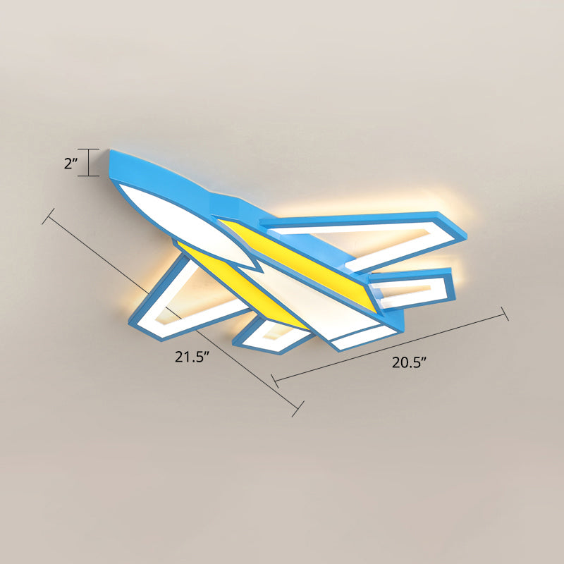 Aircraft Acrylic Flush Ceiling Light Cartoon Style LED Flush Mount Fixture for Boys Bedroom Yellow-Blue 22" Remote Control Stepless Dimming Clearhalo 'Ceiling Lights' 'Close To Ceiling Lights' 'Close to ceiling' 'Flush mount' Lighting' 2405167