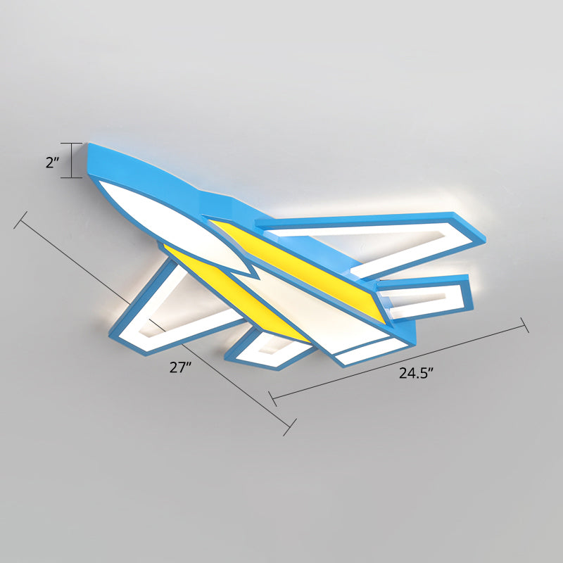Aircraft Acrylic Flush Ceiling Light Cartoon Style LED Flush Mount Fixture for Boys Bedroom Yellow-Blue 27" White Clearhalo 'Ceiling Lights' 'Close To Ceiling Lights' 'Close to ceiling' 'Flush mount' Lighting' 2405168