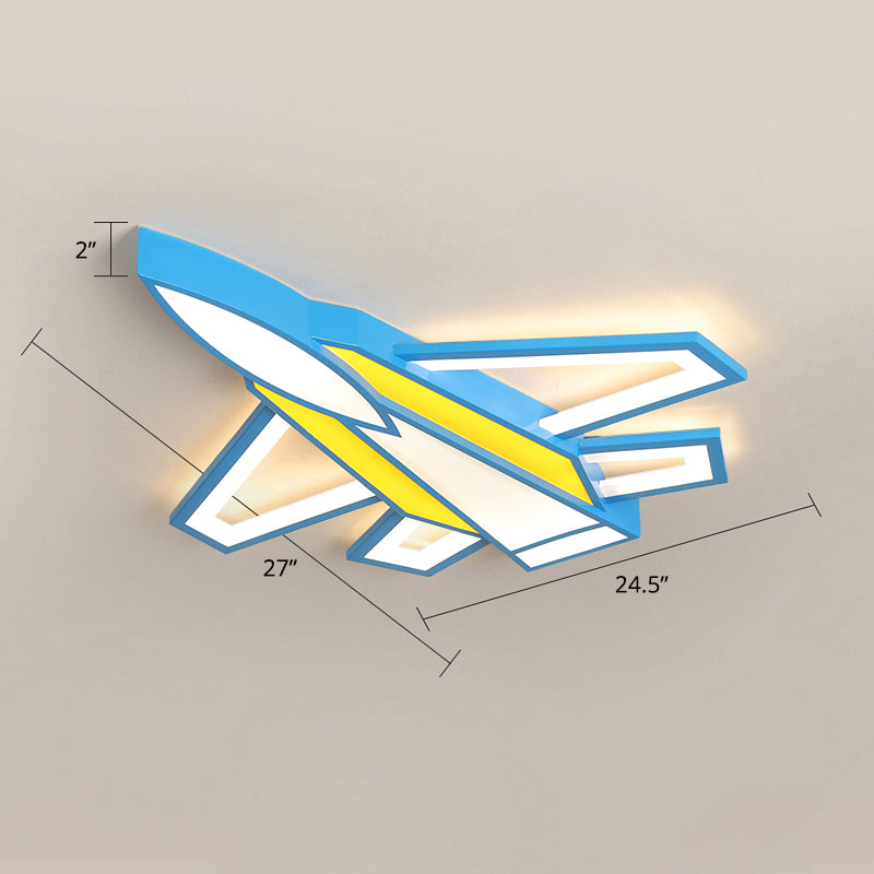 Aircraft Acrylic Flush Ceiling Light Cartoon Style LED Flush Mount Fixture for Boys Bedroom Yellow-Blue 27" Warm Clearhalo 'Ceiling Lights' 'Close To Ceiling Lights' 'Close to ceiling' 'Flush mount' Lighting' 2405170
