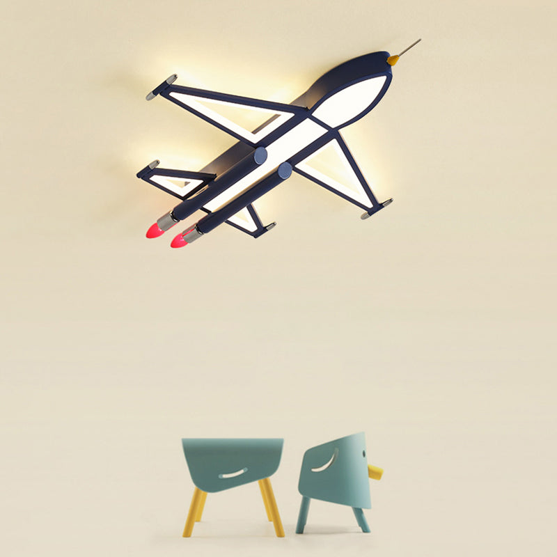 Jet Plane LED Flush-Mount Light Fixture Cartoon Acrylic Child Bedroom Ceiling Light in Blue Clearhalo 'Ceiling Lights' 'Close To Ceiling Lights' 'Close to ceiling' 'Flush mount' Lighting' 2405174