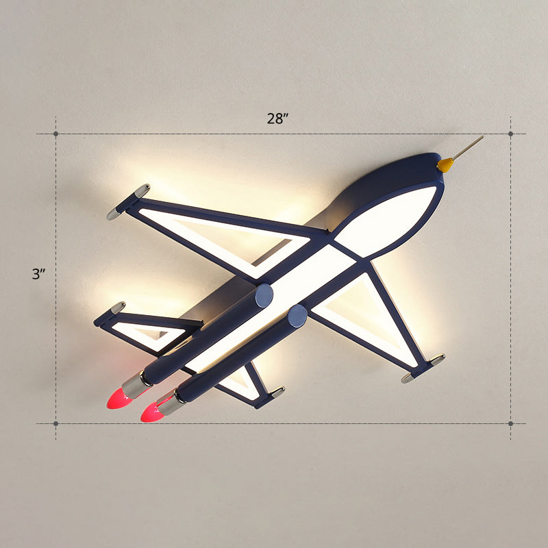 Jet Plane LED Flush-Mount Light Fixture Cartoon Acrylic Child Bedroom Ceiling Light in Blue Blue Remote Control Stepless Dimming Pointed Clearhalo 'Ceiling Lights' 'Close To Ceiling Lights' 'Close to ceiling' 'Flush mount' Lighting' 2405177