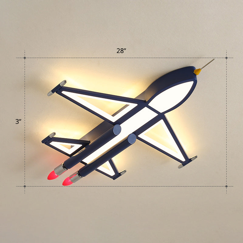 Jet Plane LED Flush-Mount Light Fixture Cartoon Acrylic Child Bedroom Ceiling Light in Blue Blue Warm Pointed Clearhalo 'Ceiling Lights' 'Close To Ceiling Lights' 'Close to ceiling' 'Flush mount' Lighting' 2405178