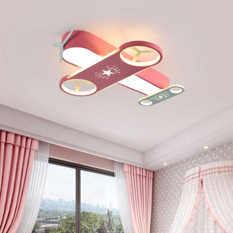 Creative Cartoon LED Flush Light Aircraft Shaped Ceiling Mount Lamp with Acrylic Shade - Pink - Remote Control Stepless Dimming - Clearhalo - 'Ceiling Lights' - 'Close To Ceiling Lights' - 'Close to ceiling' - 'Semi-flushmount' - Lighting' - 2405195