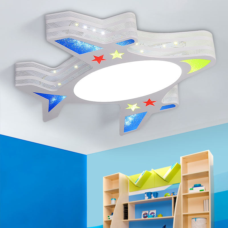 Metal Aircraft Flush Mount Lighting Kids LED Grey Ceiling Fixture with Star Cutouts for Bedroom Clearhalo 'Ceiling Lights' 'Close To Ceiling Lights' 'Close to ceiling' 'Flush mount' Lighting' 2405203