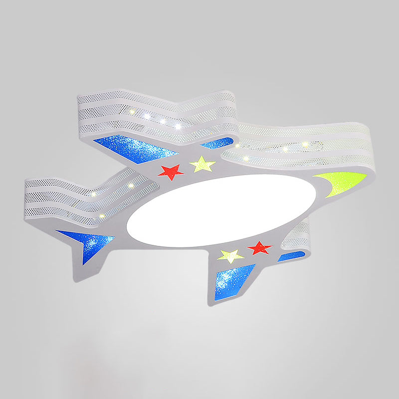 Metal Aircraft Flush Mount Lighting Kids LED Grey Ceiling Fixture with Star Cutouts for Bedroom Grey Remote Control Stepless Dimming Clearhalo 'Ceiling Lights' 'Close To Ceiling Lights' 'Close to ceiling' 'Flush mount' Lighting' 2405204
