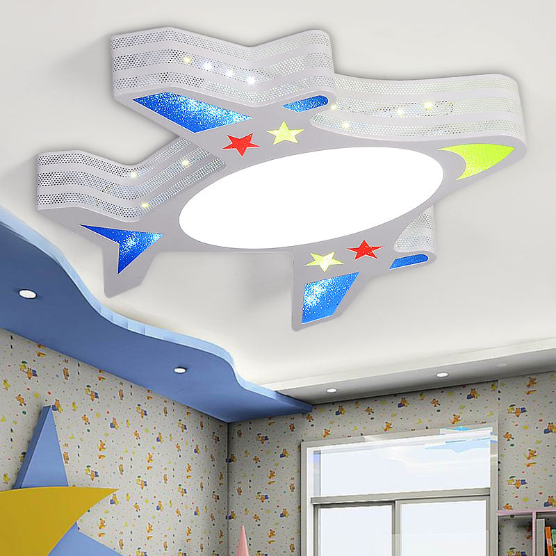 Metal Aircraft Flush Mount Lighting Kids LED Grey Ceiling Fixture with Star Cutouts for Bedroom Clearhalo 'Ceiling Lights' 'Close To Ceiling Lights' 'Close to ceiling' 'Flush mount' Lighting' 2405206